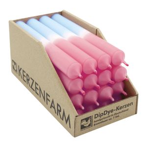 DIP DYE Stabkerzen aus Paraffin, 180/22 mm, Pastellaltrosa-Eisblau, KERZENFARM HAHN, Brenndauer ca. 7h, 16 Stück pro Verpackung