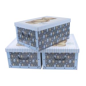 3er Set Aufbewahrungsbox mit Deckel je 51 x 37 cm - Teddy Bär - Stapelbox aus Pappe mit Griffen 45 Liter - Organizer Storage Box Allzweck Spielzeug Kiste Geschenk Karton stapelbar