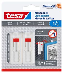 tesa Klebenagel für Tapeten und Putz verstellbar Powerstrips Nagel 2 Stück 1 kg