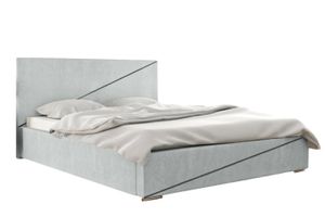 FURMEB24 - LOU 120 x 200 cm - Postel Boxspring s matrací a dvěma zásuvkami - Čalouněná postel s dřevěným rámem - Manželská postel s vysokým čelem - Magický samet - Světle šedá barva