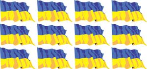 Mini Aufkleber Set - Pack wehend - 50x31mm - selbstklebender Sticker - Ukraine - Flagge / Banner / Standarte fürs Auto, Büro, zu Hause und die Schule - 12 Stück