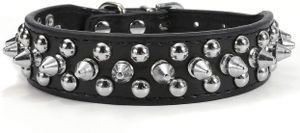 Leder Hundehalsband mit Spikes und Nieten Gotik Punk Verstellbar Halsband für Kleine Mittelgroße Große Hunde Schwarz,L