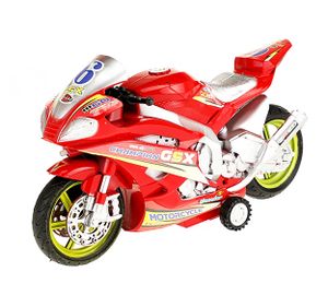 RENNMOTORRAD mit Licht Sound Friktionsantrieb Modell Motorrad Rennmaschine Bike Spielzeug Geschenk 07 (Rot)