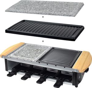 Syntrox Germany Urilas 8er 3in1 Raclette Grill Set – Tischgrill mit Steinplatte und emaillierter Grillplatte, perfekt für 8 Personen