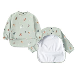 Ärmellätzchen Größe S mit Auffangtasche Baby und Kleinkind aus recyceltem Polyester Print Monkey Jungle Lätzchen