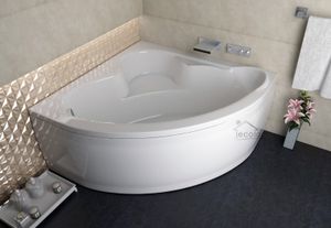ECOLAM Badewanne Eckbadewanne Eckwanne Wanne Acryl Standard mit Sitz 130x130 Schürze Füße Silikon + Ablaufgarnitur GRATIS Komplett-Set