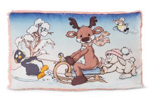 Nici 48333 Kissen Rentier Hase Meise Pingu 43x25cm Plüsch Winter Friends GREEN