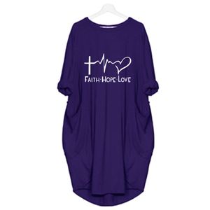 Damen Herz Print Langarm Lose Taschen Kleid T-Shirt Kleid Oversize,Farbe:Violett,Größe:3Xl
