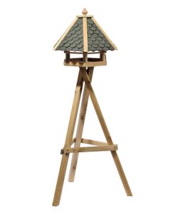 Dehner Natura Wildvogel-Futterhaus Achensee, inkl. Ständer Ellmau, 148 x 68 x 62 cm, Holz / Bitumen, hellbraun / grün