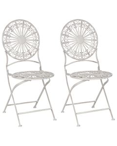 BELIANI 2er Set Garten Bistro Stühle Weißes Metall Zusammenklappbar Außenbereich Gestaltet Effekt UV-Rostbeständigkeit Französisch Retro-Stil
