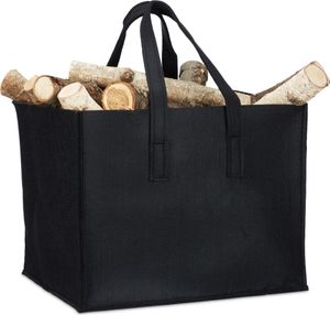 relaxdays Kaminholztasche 50,0 l schwarz 43,0 x 36,5 x 34,5 cm