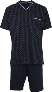 GÖTZBURG Herren Schlafanzug Set - kurz, V-Ausschnitt, gemustert Marine XL