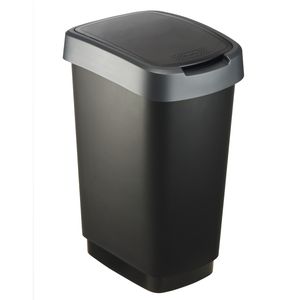 Rotho Twist odpadkový kôš 25 l s vekom, plast (PP), bez BPA, čierny/strieborný, 25 l (33,3 x 25,2 x 47,6 cm)