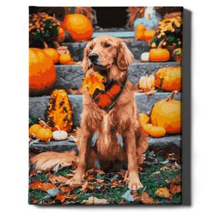 Oh Art! – Malen nach Zahlen Set Hund – 40x50cm, mit Holzrahmen und Pinseln DIY