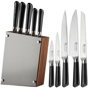 Edenberg Messer Set mit Block 6tlg. Brotmesser Chefmesser Filetiermesser Universalmesser Schälmesser Messerständer Messerblock