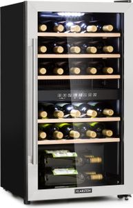 Klarstein Weinkühlschrank, Getränkekühlschrank Schmal, Kühlschrank mit Glastür, Getränkekühlschränke Freistehend, Weinkühlschrank Klein, Weinkühlschränke 2 Zonen, UV-Schutz, 5-22 °C, 29 Flaschen