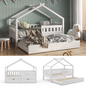 VitaliSpa Kinderbett + Bettschublade Design Weiß 167,6 x 87,6 x 133,6 cm Massivholz