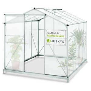 Juskys Aluminium Gewächshaus mit Fundament für Garten - 4,75 qm - 190 × 253 cm - 1 Dachfenster & Schiebetür - 4 mm Platten