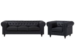 BELIANI Černá koženková sedací souprava Okouzlující obývací pokoj ve stylu Chesterfield