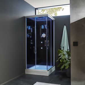HOME DELUXE - Komplettdusche WAVE M - Schwarz, Maße: 90 x 90 - inkl. Radio, Regendusche und komplettem Zubehör I Fertigdusche, Dusche, Duschtempel