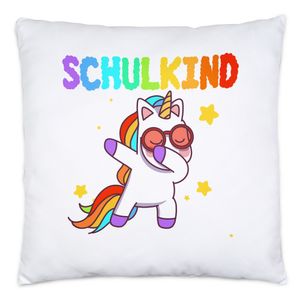 Schulkind Kissen Inkl. Füllung Einschulungsgeschenk Einhorn Unicorn Fans Buntes Motiv Regenbogen