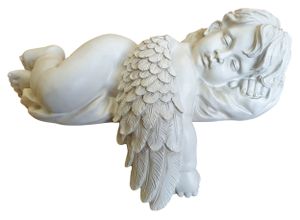Regalengel Kanten-Engel mit Flügel liegend Kantenfigur Skulptur Putte Grabengel