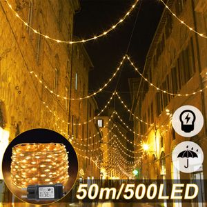 LZQ LED Lichterkette aus Kupferdraht 50M 500 LEDs, 8 Modi IP65 Wasserdicht mit EU-Stecker für Innen Außen Weihnachten Partys, Weihnachtsdeko, Schlafzimmer, balkon möbel, Garten Hochzeiten, Warmweiß