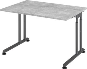 bümö höhenverstellbarer Schreibtisch Z-Serie 120x80 cm in Beton, Gestell in Graphit - PC Tisch klein für's Büro manuell höhenverstellbar,