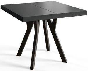 Quadratischer Esszimmertisch RICO, ausziehbarer Tisch, Größe: 90-190X90X77 cm, Wohnzimmertisch Farbe: Schwarz, mit Holzbeinen in Farbe Schwarz