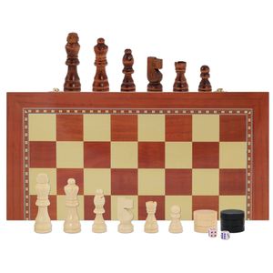 Schachspiel klassisches Schach Dame Backgammon Schachbrett Holz hochwertig Chess Board Set klappbar mit Schachfiguren groß 48x48 cm