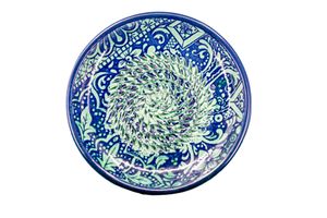 Kaladia Keramik Teller Grün/Blau - handbemalte Teller mit schönem Dekor - Reibeteller- spülmaschinenfest -  Spain