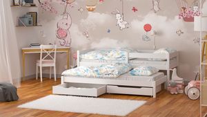 Ausziehbett Jula mit Schubladen und Latternrost 70x140 Weiß, Jugendbett, Kinderbett