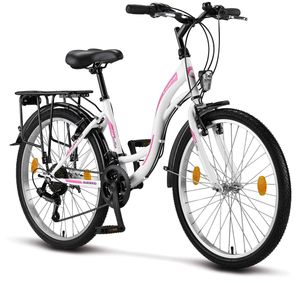 Licorne Bike Stella Premium City Bike in 24, 26 und 28 Zoll - Fahrrad für Mädchen, Jungen, Herren und Damen - Shimano 21 Gang-Schaltung - Hollandfahrrad , Farbe:Weiss, Zoll:24