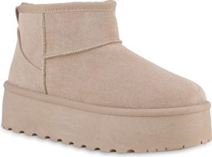 VAN HILL Damen Warm Gefüttert Winter Boots Stiefeletten Profil-Sohle Schuhe 840782, Farbe: Khaki, Größe: 38