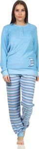 Damen Frottee Schlafanzug Pyjama mit Bündchen - Hose gestreift - auch in Übergrössen FALSCH ; hellblau , 36