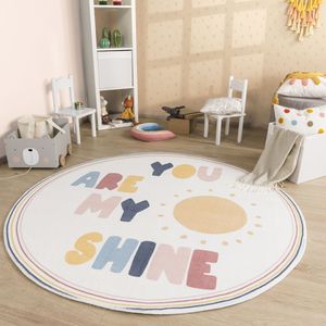 Babyzimmer Teppich Rund Kinderzimmer Waschbar Regenbogen Sonne Größe 100 cm Rund