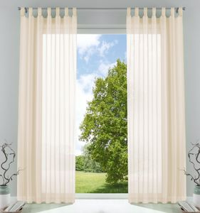 2er-Pack Gardinen Transparent Vorhang Set Wohnzimmer Voile Schlaufenschal mit Bleibandabschluß HxB  225x140 cm Creme, 61000CN
