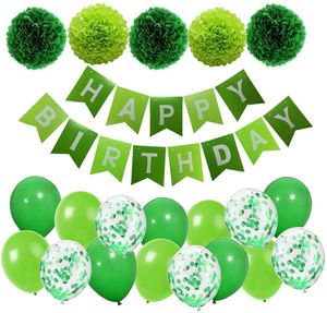 Geburtstagsdeko Grün Happy Birthday Girlande mit Pompoms und Luftballons Grün Konfetti Luftballons für Geburtstag Partydeko