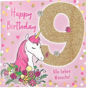 Depesche 11515-017 Zahlenkarte zum 9. Geburtstag mit Musik, veredelte Klappkarte mit originellem Innentext, inkl. Umschlag, Format 15,5 x 15,5 cm