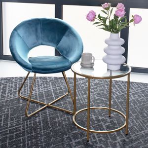 HOME DELUXE - Esszimmerstühle Samt SELESA inkl. Tisch MASEI - Farbe: Blau, Bezug: Samtstoff, Gestell: Gold, pulverbeschichtet, max. 120 kg I Rundsessel, Küchenstuhl Polsterstuhl