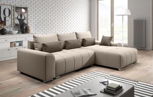 FURNIX Eckcouch LORETA Sofa L-Form Schlafsofa Couch mit Schlaffunktion und bunten Kissen Classic Design BEIGE MT 11+24