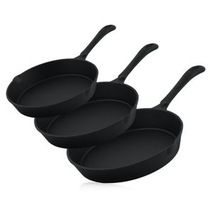 BBQ-Toro Ultimate PRO3+ Pfannen Set, 3-teilig, Gusseisen Bratpfanne, Steakpfanne