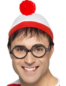 Mütze mit Brille wo ist Walter Kostümaccessoire weiss-rot