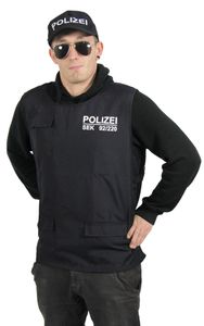 Polizei Weste und Polizei Mütze für Erwachsene SEK Uniform SWAT Kostüm Set für Herren Fasching Karneval, Größe:S