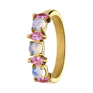 Lucardi - Damen Vintage-Ring aus Edelstahl, vergoldet, mit Opal und rosa Zirkonia - Ring - Stahl - Gelbgold legiert - 17 / 53  mm - Nickelfrei