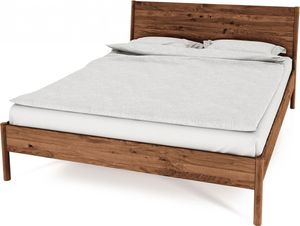Bett Zola Wildeiche massiv choco 200x200 mit Holzkopfteil und Holzbeinen