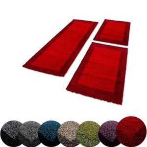 Bettumrandung Teppich Shaggy Schlafzimmer Läuferset Hochflor Langflor 3 Teile, Farbe:Rot, Bettset:2 mal 60x110 + 1 mal 80x150