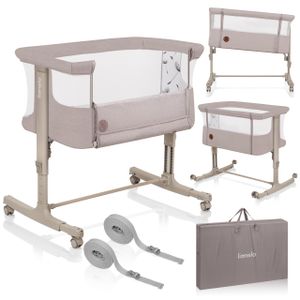 Lionelo Aurora 3in1 - Beistellbett, Babywiege, freistehendes Babybett - mit Matratze, mit Tragetasche, Stufenlose Höhenverstellung-Bis 9 kg-Cappucino