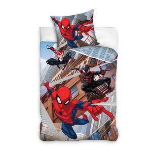 Spiderman Biber-Bettwäsche Blau für Jungen · Kinderbettwäsche 135x200 80x80cm aus 100% Baumwolle · Winterbettwäsche im Comic Stil Spiderman