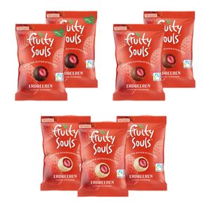 FruitySouls - Gefriergetrocknete Erdbeeren mit Schokolade | gemischt | 7 Pack (560g) | Schokofrüchte | Gefriergetrocknete Früchte, schokoliert